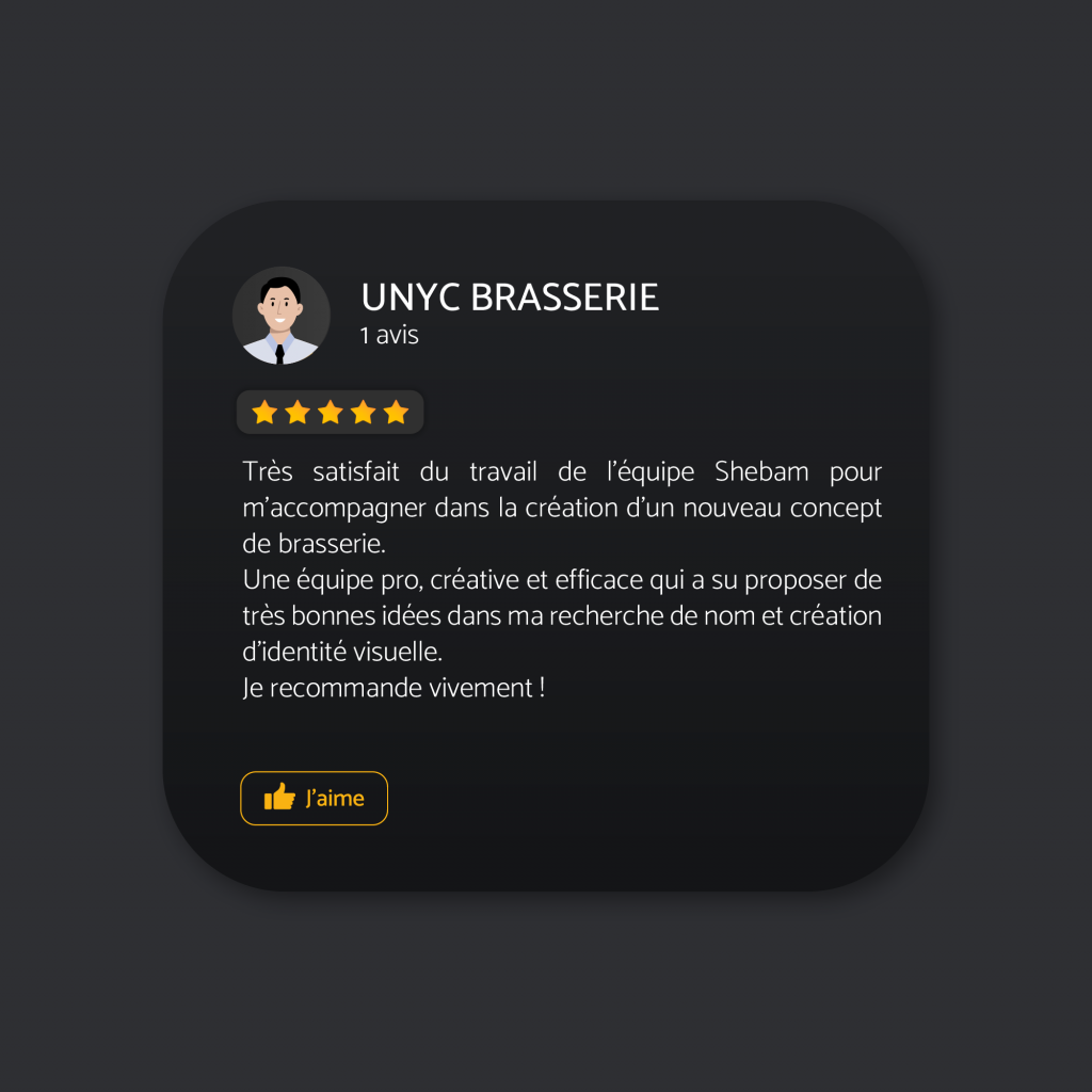 Création du nom et de l'identité visuelle d'un nouveau concept de brasserie sur Chartres, UNYC par Shebam ! agence de communication. Exemple du tampon administratif.