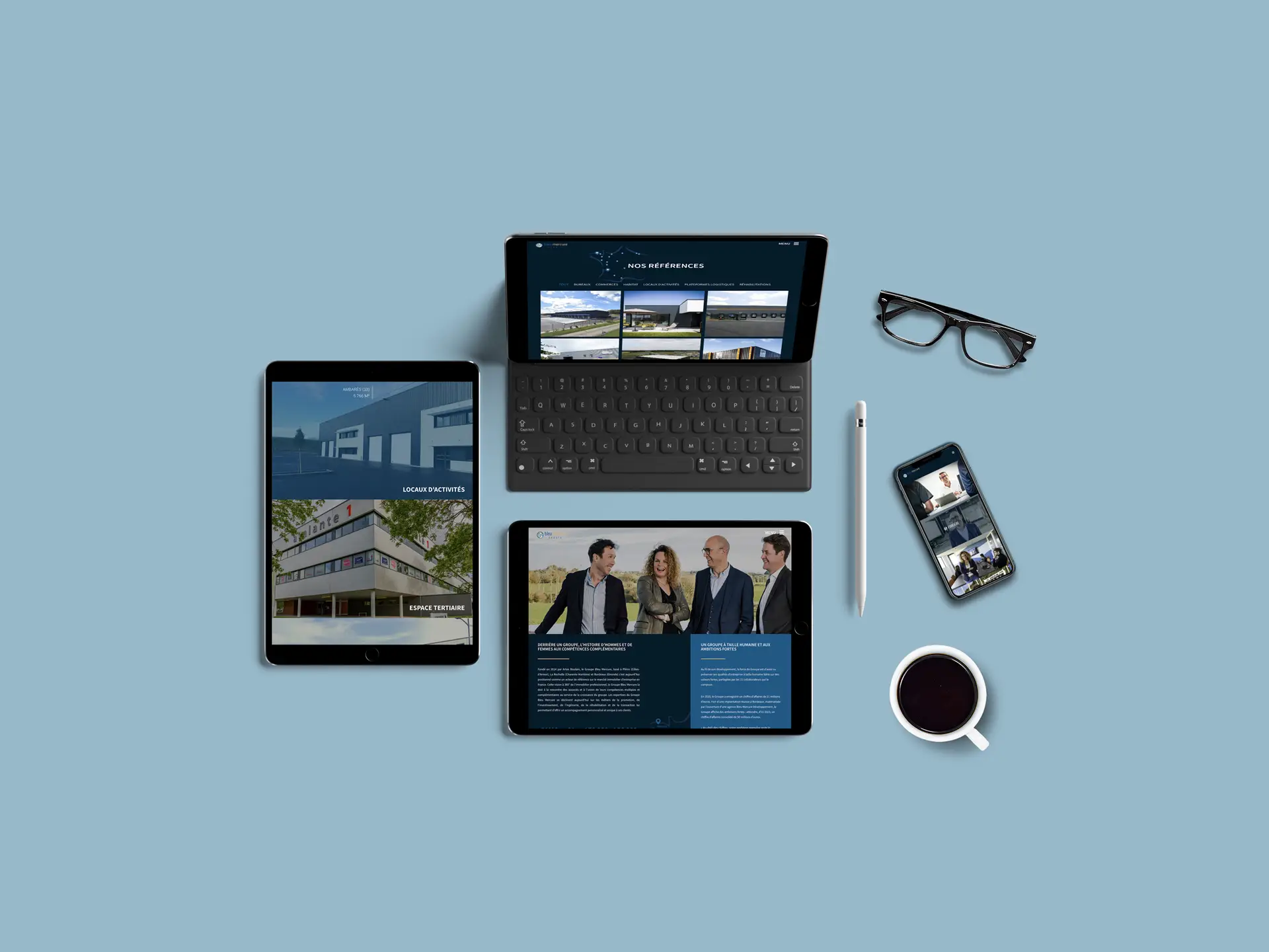 Création du site internet du Groupe Bleu Mercure, Saint Brieuc, par l'agence de communication Shebam à Dinan, Bretagne